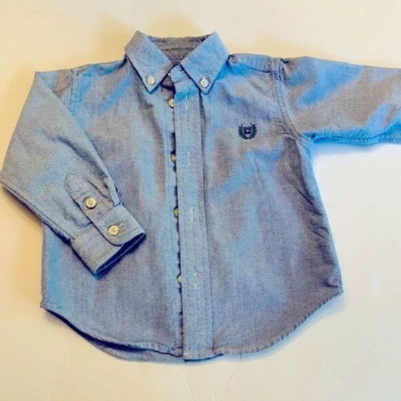 Chaps button down shirt/top long sleeves light blue logo boys 24 M - Picture 2 of 12